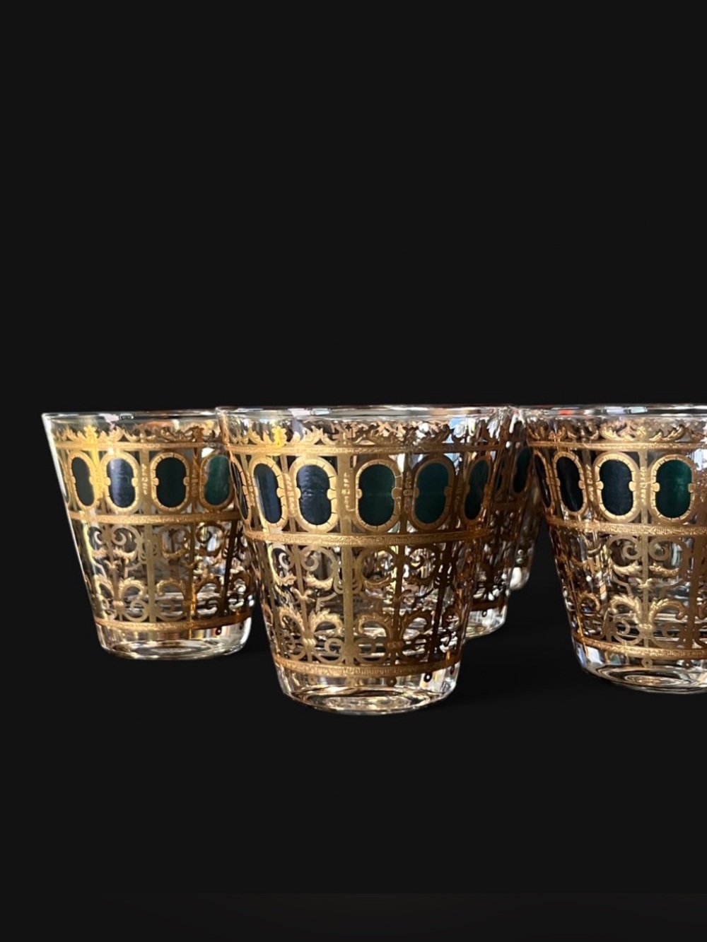 Set of 8 Vintage Culver Emerald Scroll 12 oz Rocks Glasses with 22K Gold